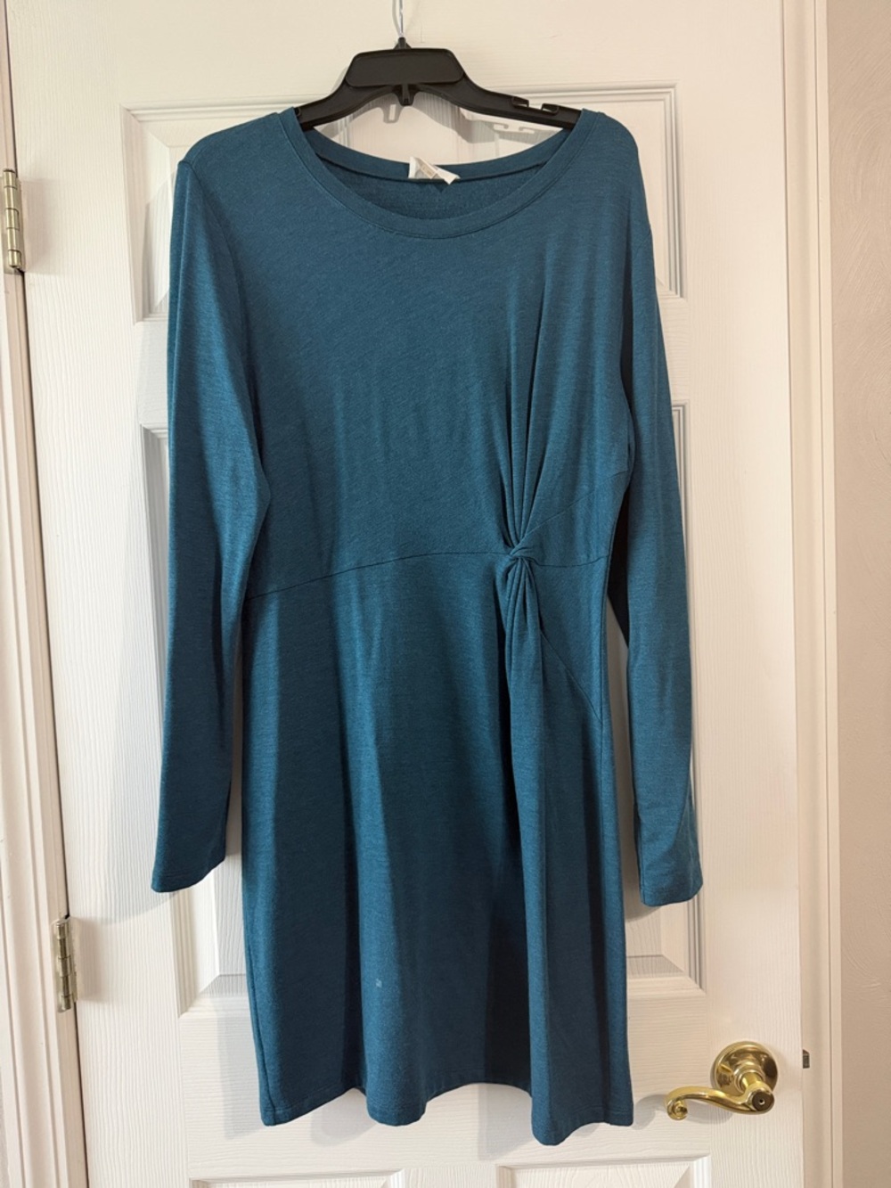 LOFT Teal Long-Sleeve Knot-Detail Dress